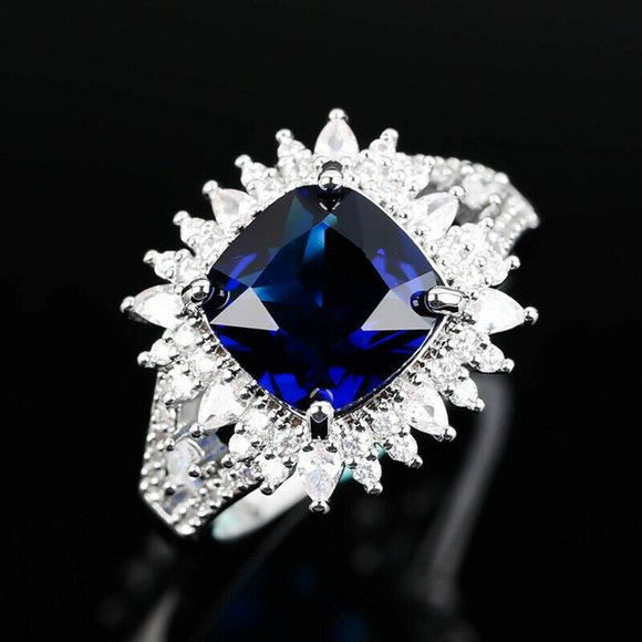 New Gorgeous 925 Emerald cut sapphire ring - Picture 1 of 8